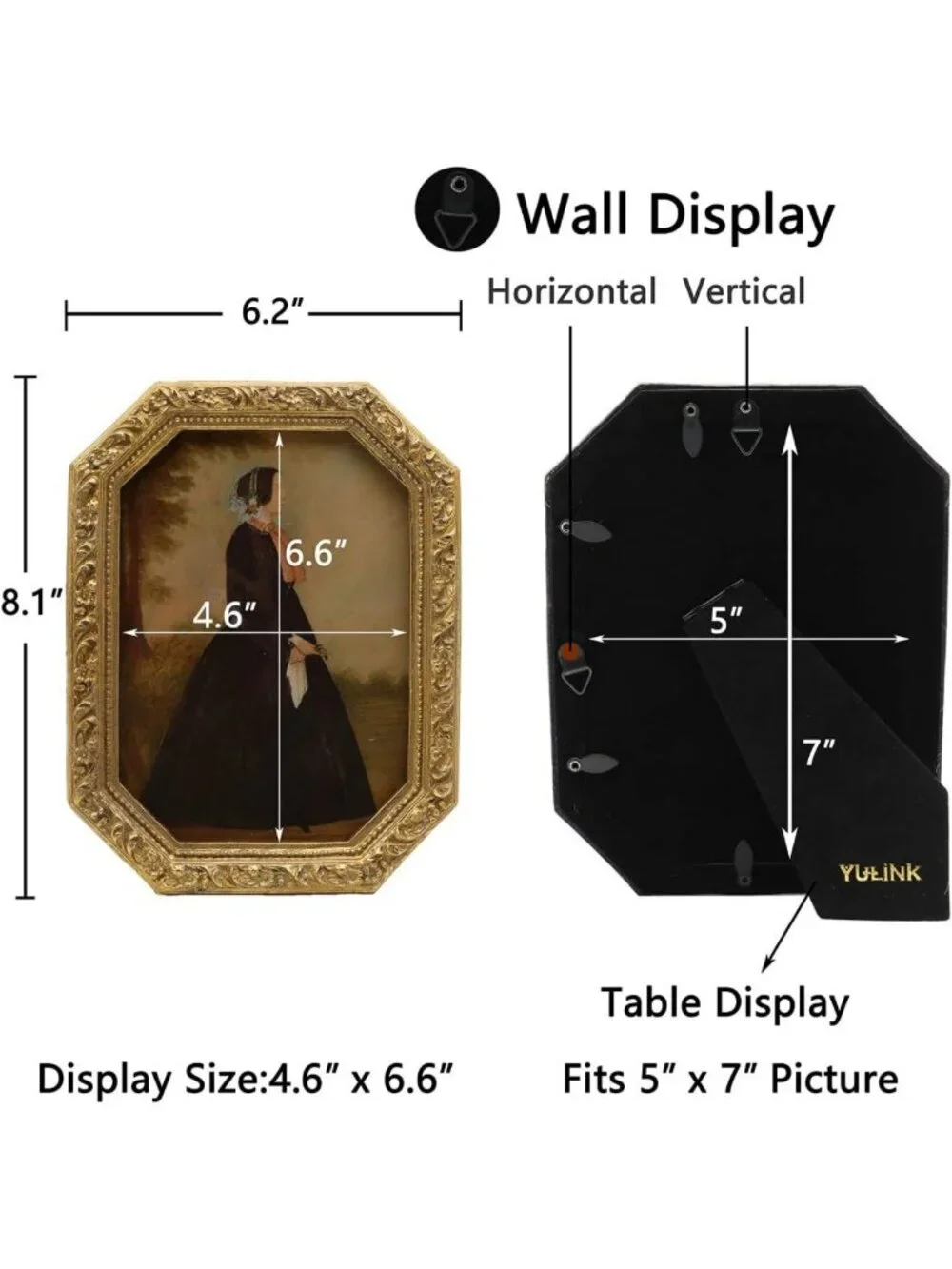 Antique Gold Octagon Picture Frame 5x7 - Vintage Decorative Home Decor for Wall